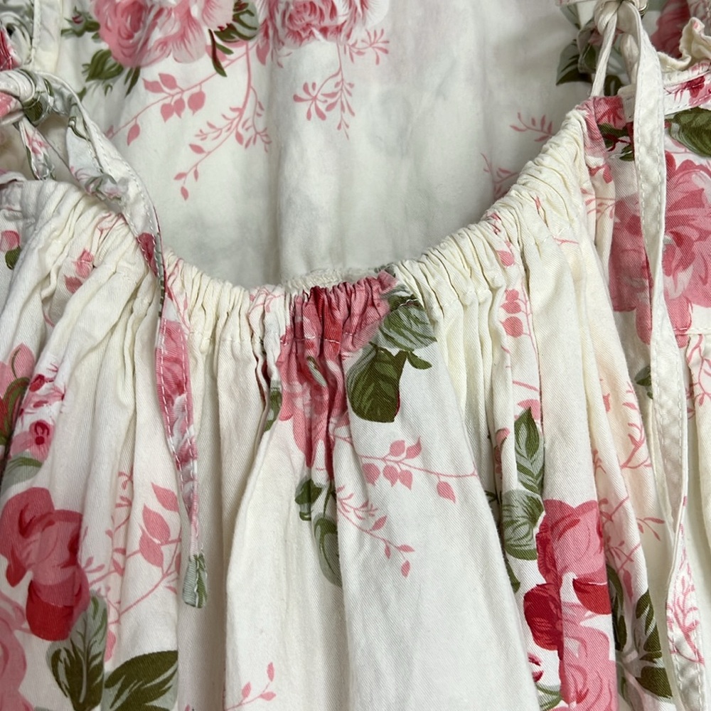 Girl’s Sleeveless Summer Dress Crème Pink Size 12 100% Cotton Rose Pattern - Picture 6 of 11